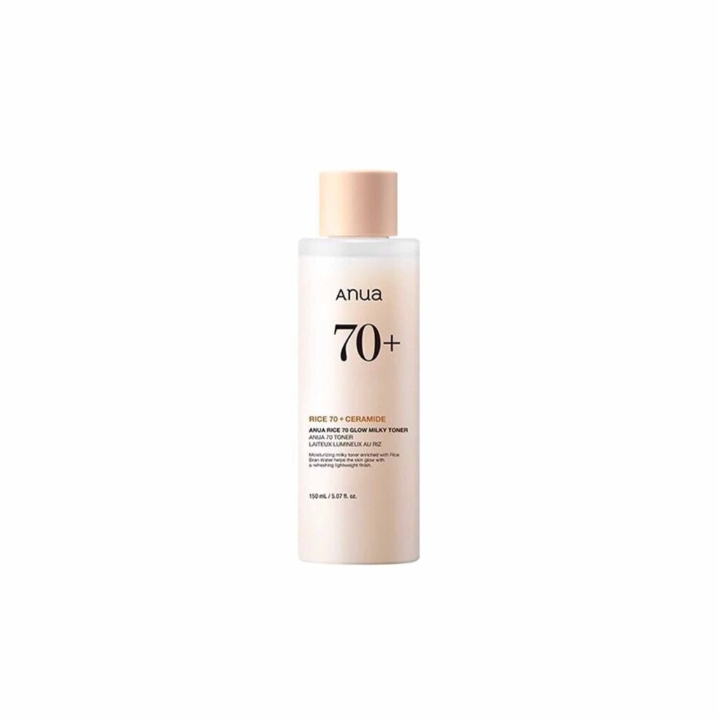 anua rice 70 +ceramide glow milky toner for glass skin, 150ml