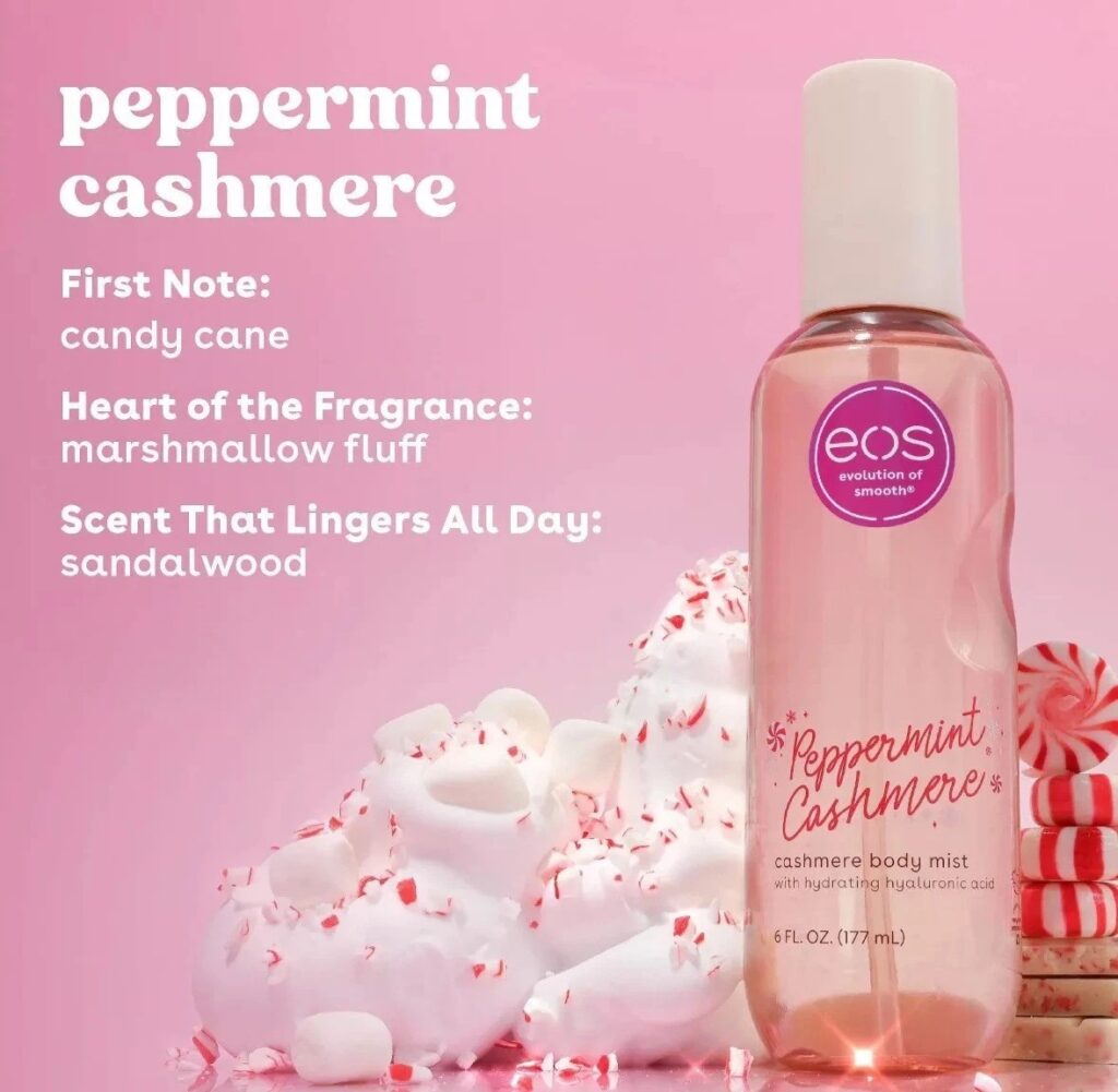 eos holiday peppermint cashmere body mist – 6 fl oz