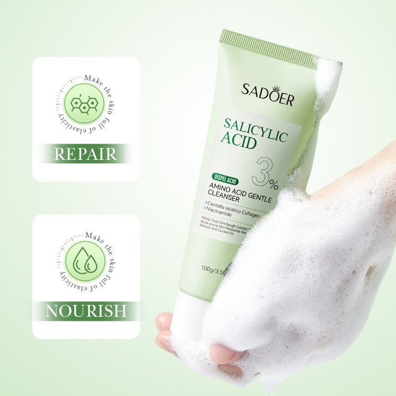 oem sadoer private label salicylic acid anti acne amino acid gentle cleanser cleansing facial cleanser